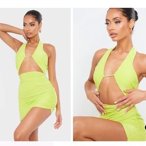 Lime Green Halter Mini Dress